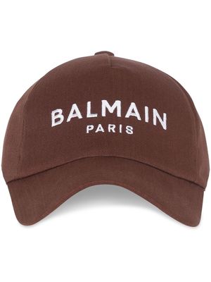 Balmain logo-embroidered cotton baseball cap - Brown