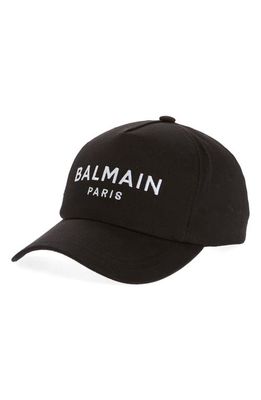 Balmain Logo Embroidered Cotton Baseball Cap in Black/White