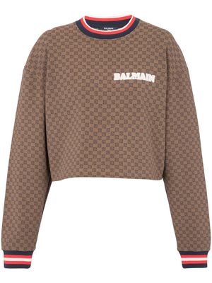 Balmain logo-embroidered cotton-blend sweatshirt - Blue