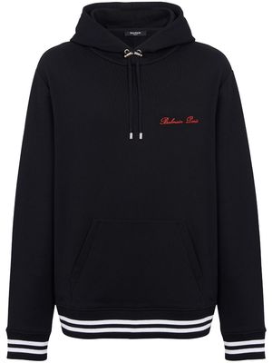 Balmain logo-embroidered cotton hoodie - Black