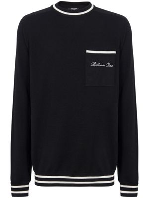 Balmain logo-embroidered merino wool jumper - Black