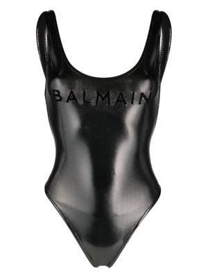 Balmain logo-embroidered metallic swimsuit - Silver