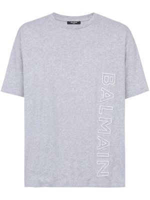 Balmain logo-embroidered organic-cotton T-shirt - Grey