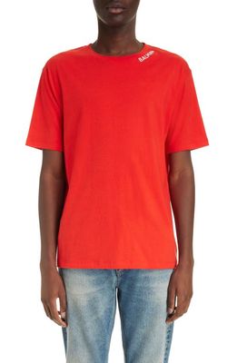 Balmain Logo Embroidered Organic Cotton T-Shirt in Mef Red/White