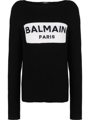 Balmain logo-embroidered ribbed sweater - Black