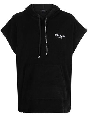 Balmain logo-embroidered sleeveless hoodie - Black