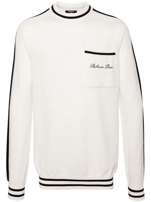 Balmain logo-embroidered wool jumper - White