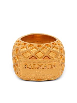 Balmain logo-engraved embossed-finish ring - Gold