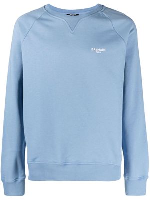 Balmain logo-flocked cotton sweatshirt - Blue