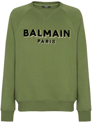Balmain logo-flocked cotton sweatshirt - Green
