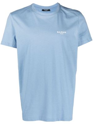 Balmain logo-flocked cotton T-shirt - Blue