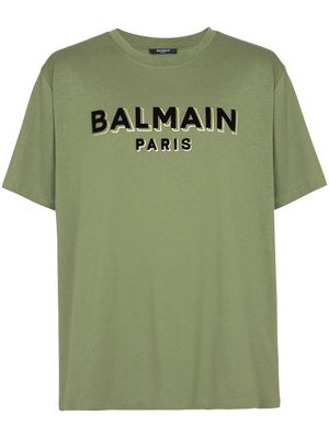 Balmain logo-flocked cotton T-shirt - Green