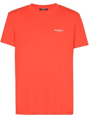 Balmain logo-flocked cotton T-shirt - Orange