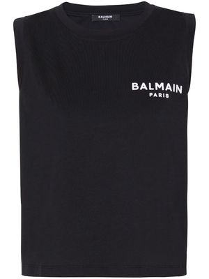 Balmain logo-flocked cotton top - Black