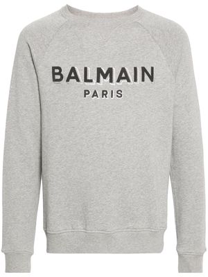 Balmain logo-flocked mélange sweatshirt - Grey