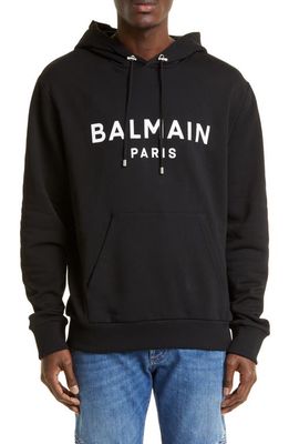 Balmain Logo Graphic Hoodie in Black/White