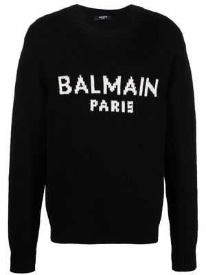 Balmain logo intarsia crew neck jumper - Black
