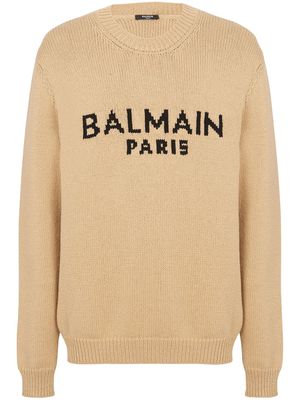 Balmain logo intarsia-knit jumper - Neutrals
