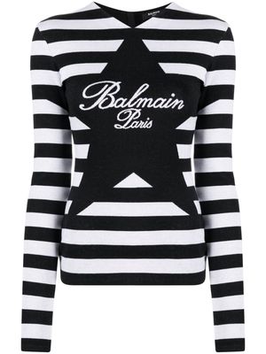 Balmain logo intarsia-knit striped cotton top - Black