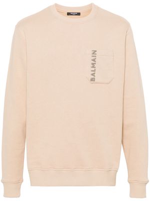 Balmain logo-lettering cotton jumper - Neutrals