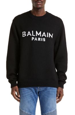 Balmain Logo Merino Wool Blend Sweater in Eab - Black/White