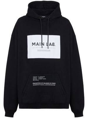 Balmain logo-patch cotton-blend hoodie - Black