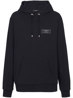 Balmain logo-patch cotton hoodie - Black