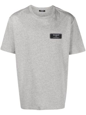 Balmain logo-patch mélange T-shirt - Grey