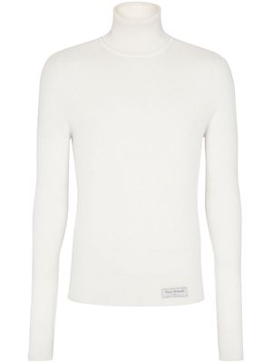 Balmain logo-patch ribbed-knit jumper - White