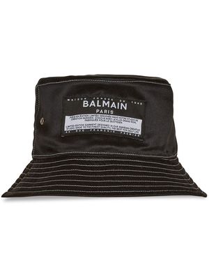 Balmain logo-patch silk bucket hat - Black