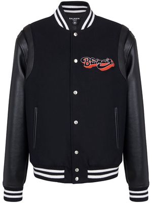 Balmain logo-patch virgin wool bomber jacket - Black