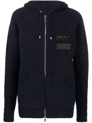 Balmain logo-patches zipped hoodie - Blue