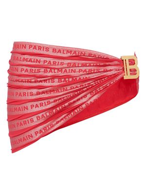 Balmain logo-plaque ruched sarong - Red