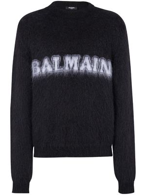 Balmain logo-print brushed-finish jumper - Black