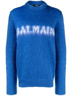 Balmain logo-print brushed-finish jumper - Blue