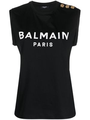 Balmain logo-print button-embellished top - Black