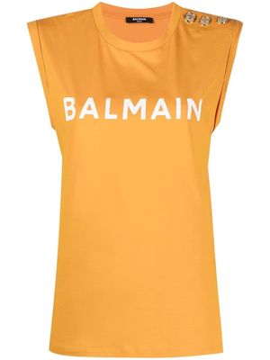 Balmain logo-print cap-sleeve T-shirt - Orange
