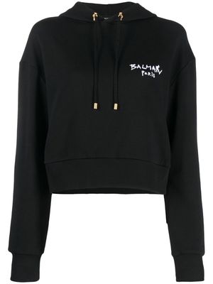 Balmain logo-print cotton hoodie - Black