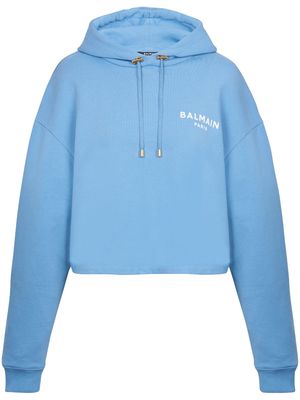 Balmain logo-print cotton hoodie - Blue