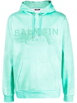 Balmain logo-print cotton hoodie - Green