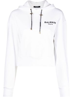Balmain logo-print cotton hoodie - White