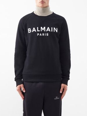 Balmain - Logo-print Cotton-jersey Sweatshirt - Mens - Black White