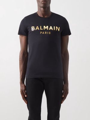 Balmain - Logo-print Cotton-jersey T-shirt - Mens - Black Gold