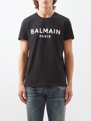 Balmain - Logo-print Cotton-jersey T-shirt - Mens - Black White