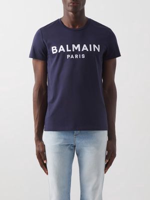 Balmain - Logo-print Cotton-jersey T-shirt - Mens - Navy White