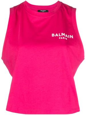 Balmain logo-print cotton tank top - Pink