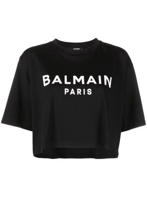Balmain logo-print cropped cotton T-shirt - Black