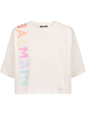 Balmain logo-print cropped T-Shirt - Neutrals