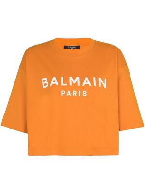 Balmain logo-print cropped T-shirt - Orange