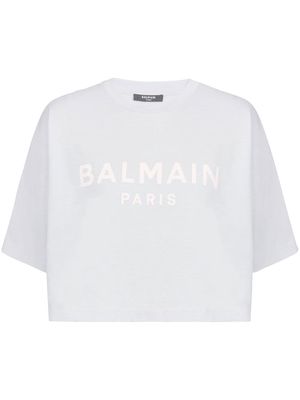 Balmain logo-print cropped top - Grey